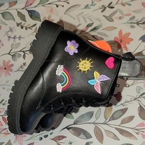 NWT Girl's Black Boots with Colorful Embroidery